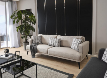 Sofa 3 Sitzer Dreisitzer Sofas Stoff Beige Wohnzimmer Modern Design